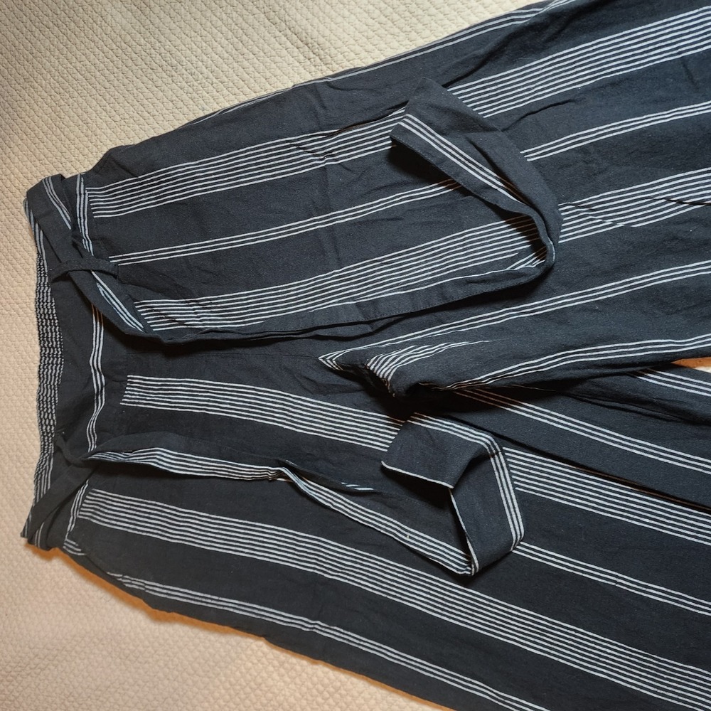 A New Day Linen Blend Wide Leg Pants Black White Stripe Pull-On Women's XS - Picture 2 of 15